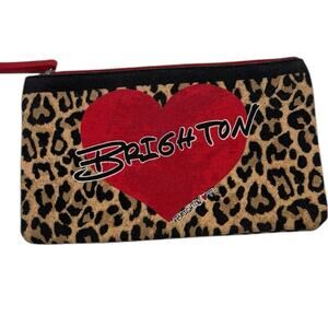 Brighton Leopard Heart Canvas Zippered Pouch Cosmetic Makeup Bag Print Clutch
